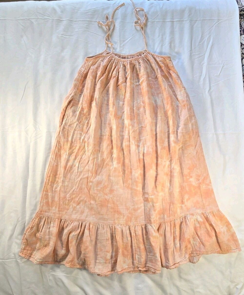 Time and Tru Peach Tie Dye Maxi Dress Women’s L Sleeveless Cotton Ruffle Pockets - Picture 3 of 11